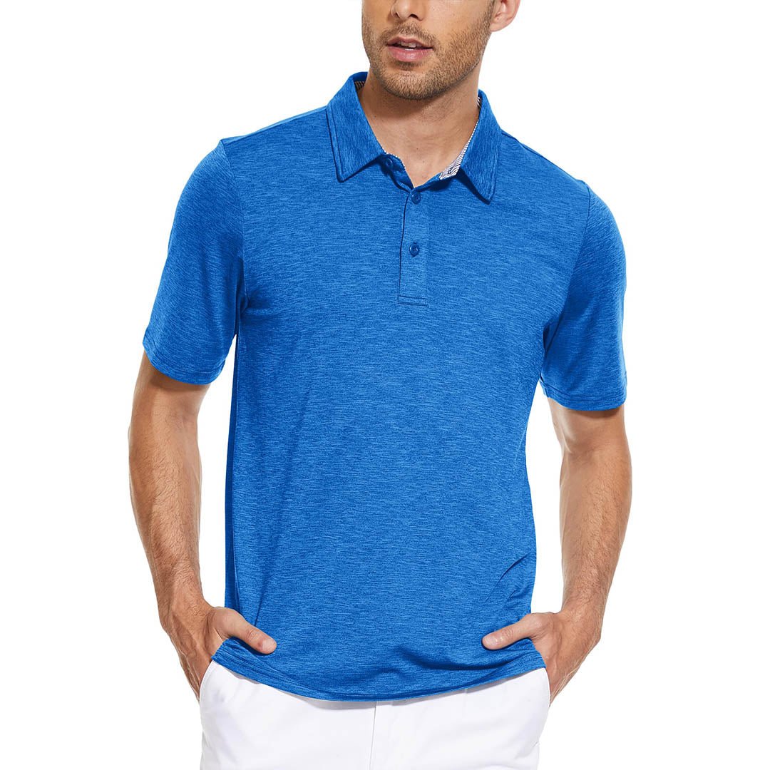 TACVASEN Sea Blue Men's Casual Polo Golf Shirts Quick Dry 3 Buttons