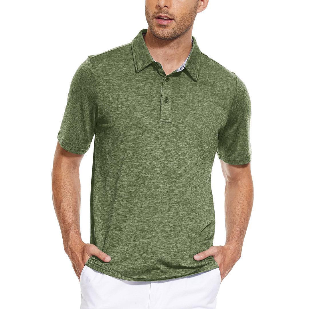 TACVASEN Army Green Men's Casual Polo Golf Shirts Quick Dry 3 Buttons