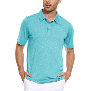 TACVASEN Water Blue Men's Casual Polo Golf Shirts Quick Dry 3 Buttons