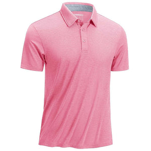 TACVASEN Pink Men's Casual Polo Golf Shirts Quick Dry 3 Buttons