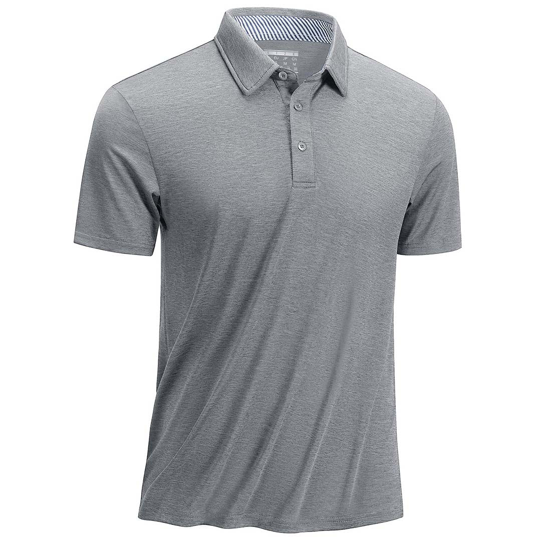TACVASEN Silver Men's Casual Polo Golf Shirts Quick Dry 3 Buttons