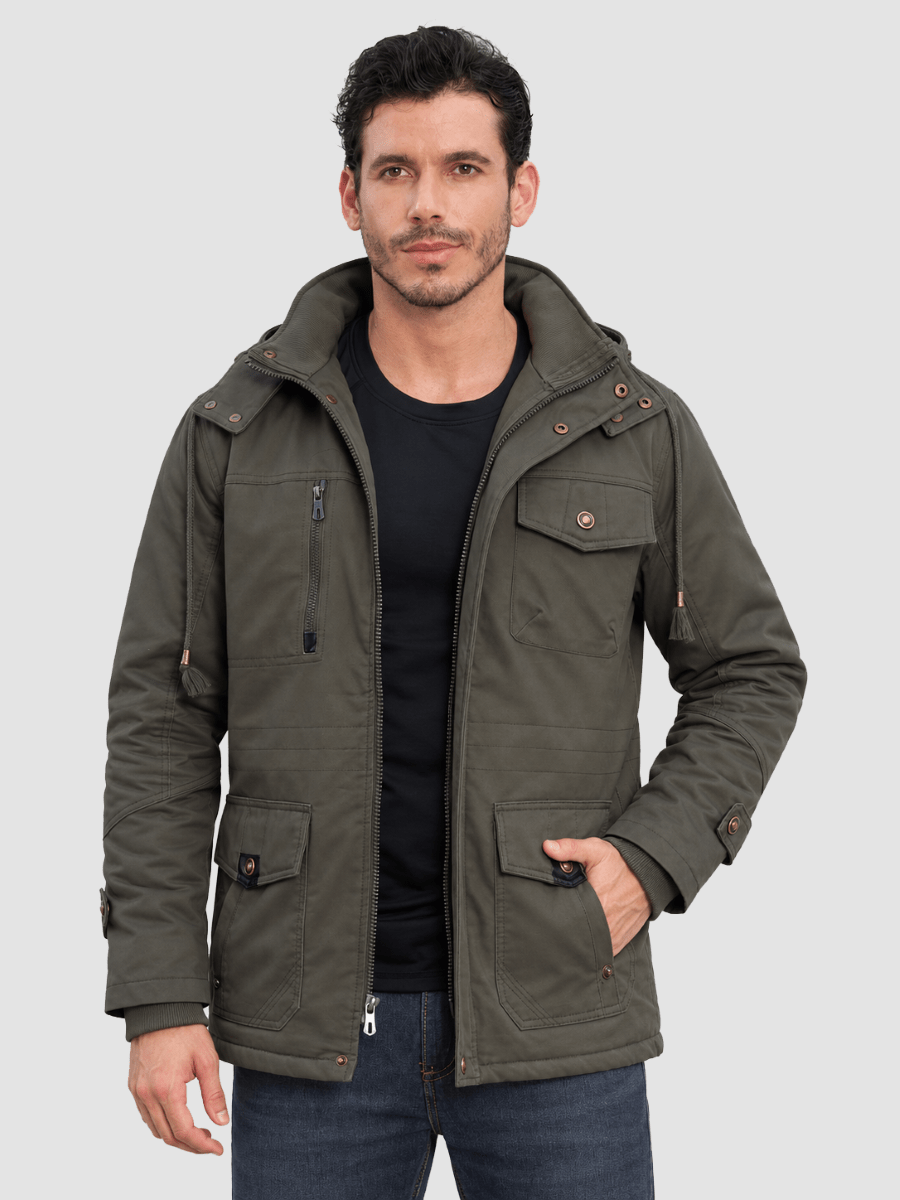 TACVASEN Army Green Men's Casual Winter Cotton Military Jacket Classic