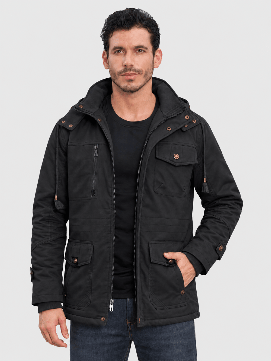 TACVASEN Black Men's Casual Winter Cotton Military Jacket Classic