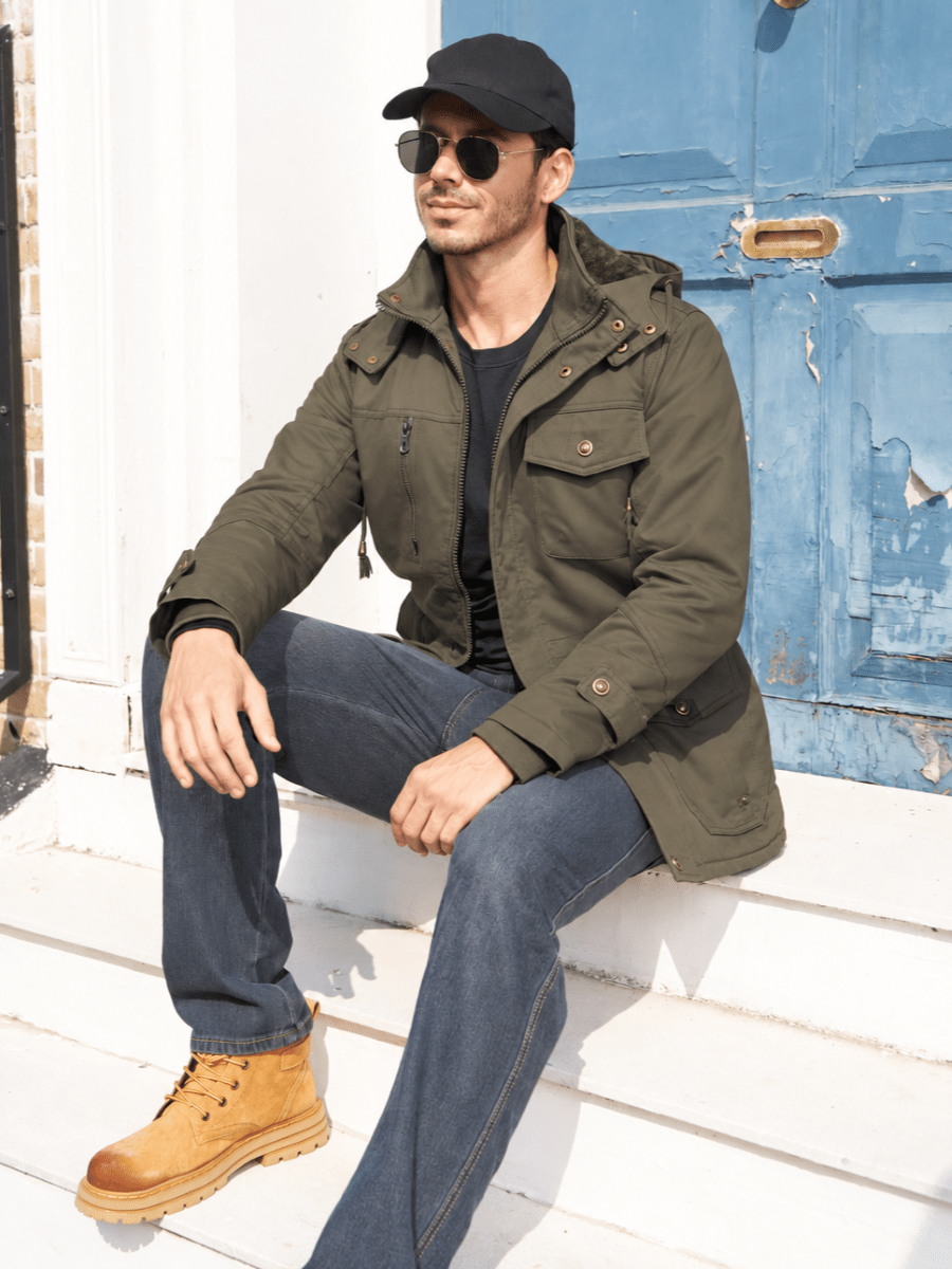 TACVASEN Army Green Men's Casual Winter Cotton Military Jacket Classic
