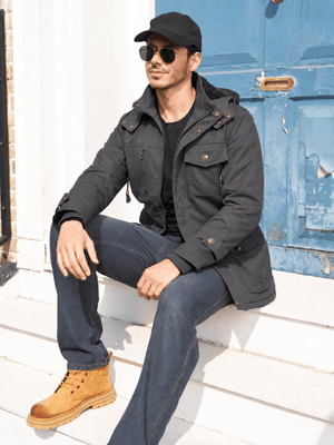 TACVASEN Dark Grey Men's Casual Winter Cotton Military Jacket Classic