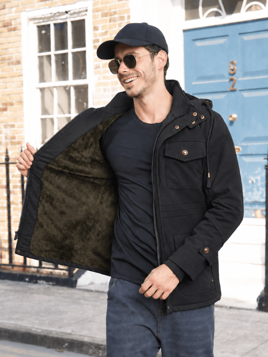 TACVASEN Black Men's Casual Winter Cotton Military Jacket Classic