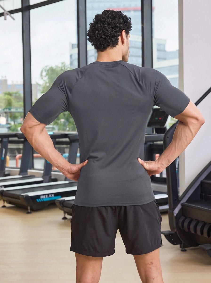 TACVASEN Dark Grey Men's Compression short sleeved quick drying sports T-shirt