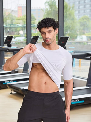 TACVASEN White Men's Compression short sleeved quick drying sports T-shirt