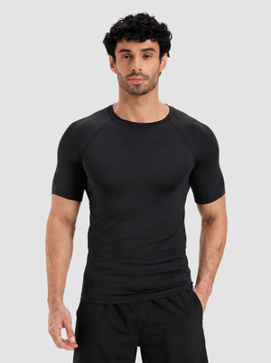 TACVASEN Black Men's Compression short sleeved quick drying sports T-shirt