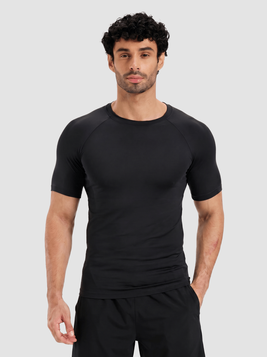 TACVASEN Black Men's Compression short sleeved quick drying sports T-shirt