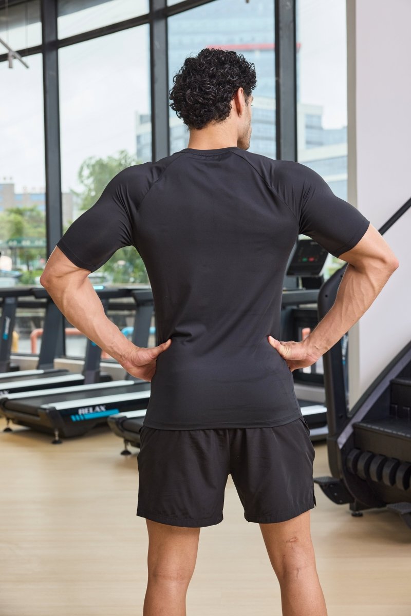 TACVASEN Black Men's Compression short sleeved quick drying sports T-shirt