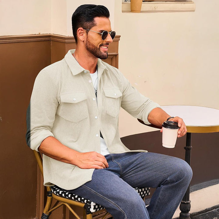 Men’s Corduroy Button Down Long Sleeve Lightweight Casual Shirt Jacket - B23M2024