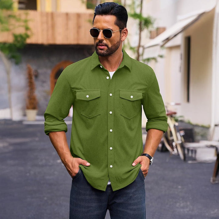 Men’s Corduroy Button Down Long Sleeve Lightweight Casual Shirt Jacket - B23M2024