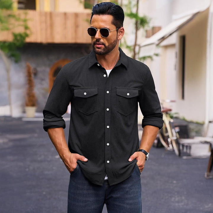 Men’s Corduroy Button Down Long Sleeve Lightweight Casual Shirt Jacket - B23M2024