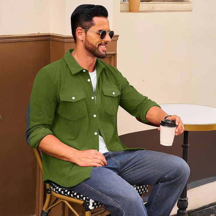 Men’s Corduroy Button Down Long Sleeve Lightweight Casual Shirt Jacket - B23M2024