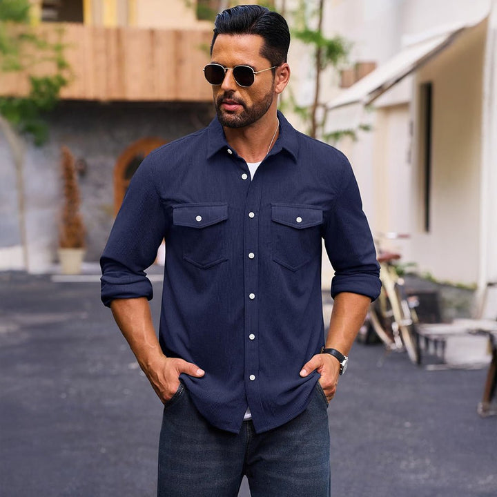 Men’s Corduroy Button Down Long Sleeve Lightweight Casual Shirt Jacket - B23M2024
