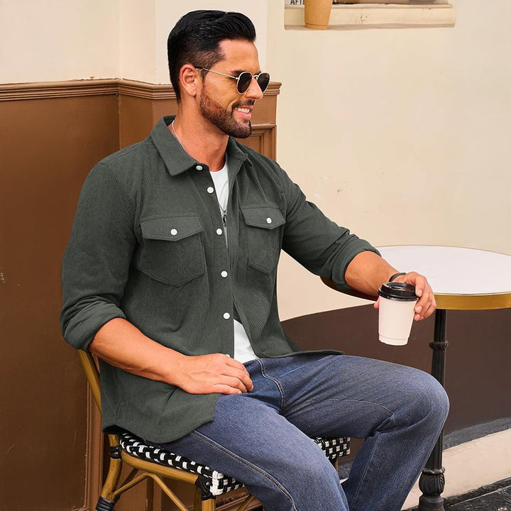Men’s Corduroy Button Down Long Sleeve Lightweight Casual Shirt Jacket - B23M2024