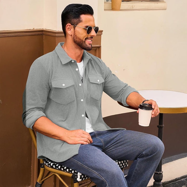 Men’s Corduroy Button Down Long Sleeve Lightweight Casual Shirt Jacket - B23M2024