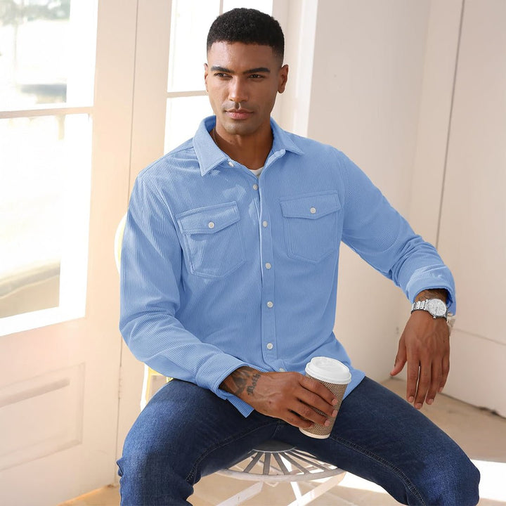 Men’s Corduroy Button Down Long Sleeve Lightweight Casual Shirt Jacket - B23M2024