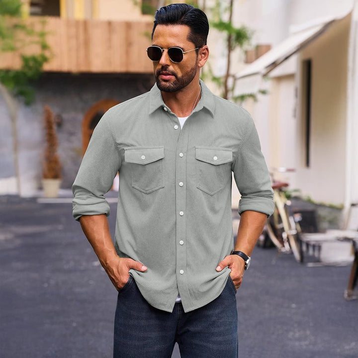 Men’s Corduroy Button Down Long Sleeve Lightweight Casual Shirt Jacket - B23M2024