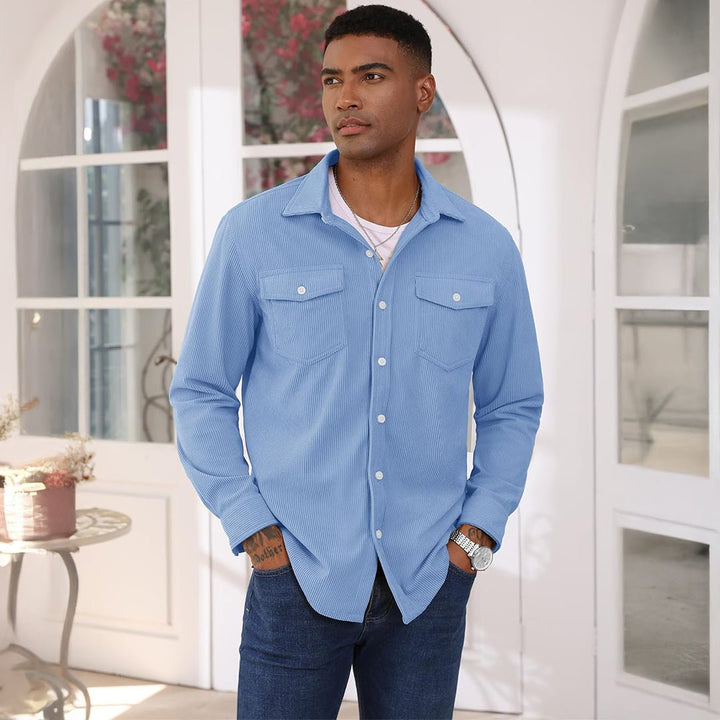 Men’s Corduroy Button Down Long Sleeve Lightweight Casual Shirt Jacket - B23M2024