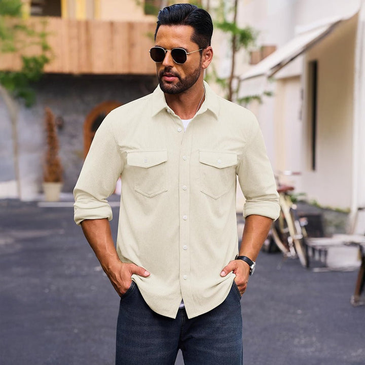 Men’s Corduroy Button Down Long Sleeve Lightweight Casual Shirt Jacket - B23M2024