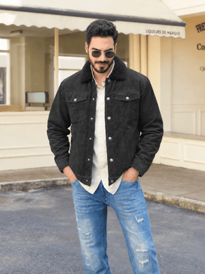 TACVASEN Dark Gray Men's Corduroy Jacket Sherpa Lined Warm Winter Coat Cargo Jacket