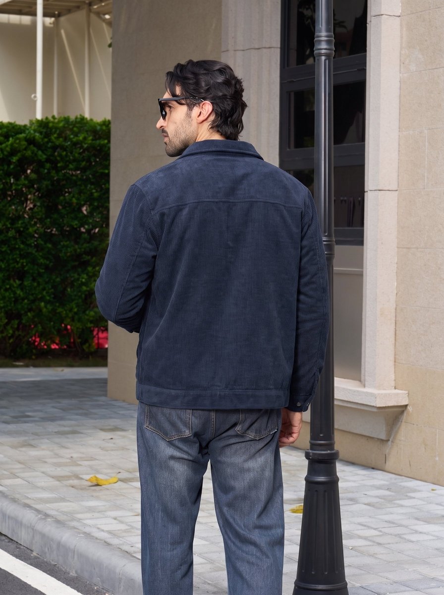 TACVASEN Navy Men's Corduroy Warm Winter Jacket With Multi Pockets