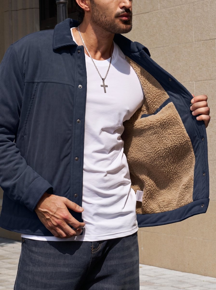 TACVASEN Navy Men's Corduroy Warm Winter Jacket With Multi Pockets