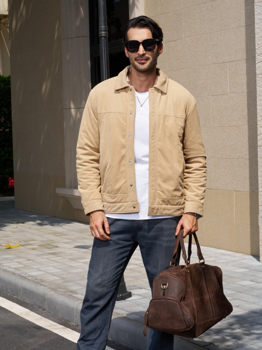 TACVASEN Sand Men's Corduroy Warm Winter Jacket With Multi Pockets