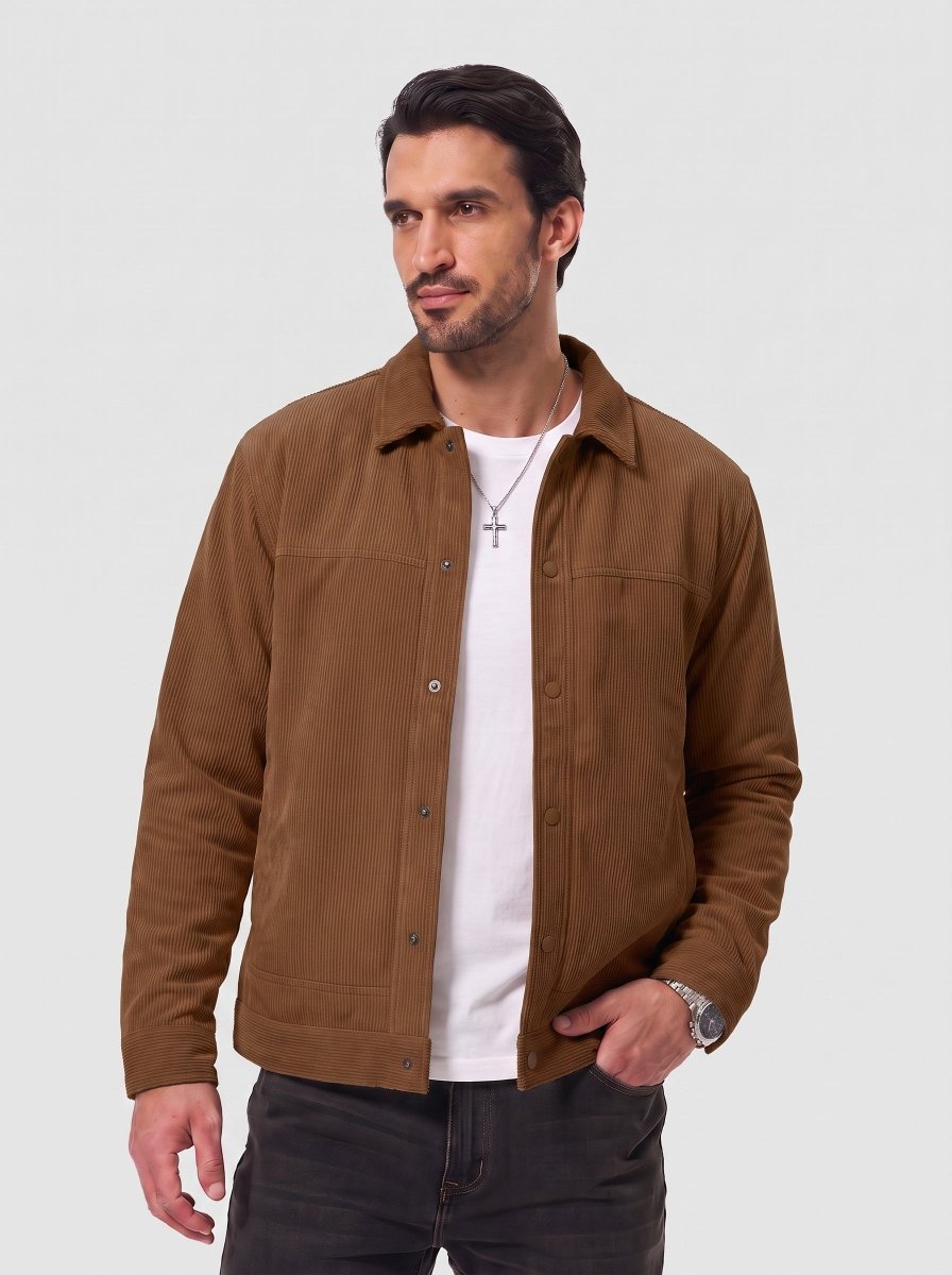 TACVASEN Dark Brown Men's Corduroy Warm Winter Jacket With Multi Pockets
