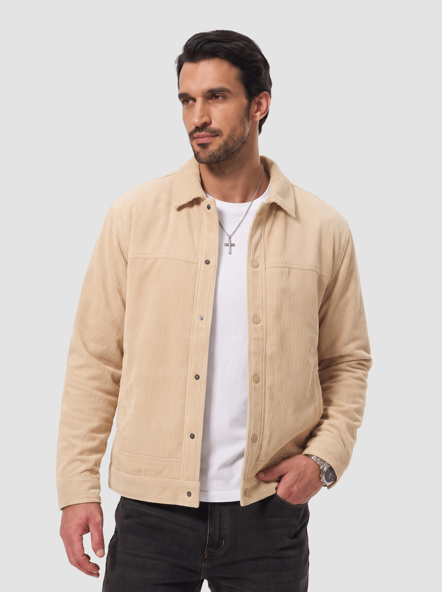 TACVASEN Sand Men's Corduroy Warm Winter Jacket With Multi Pockets