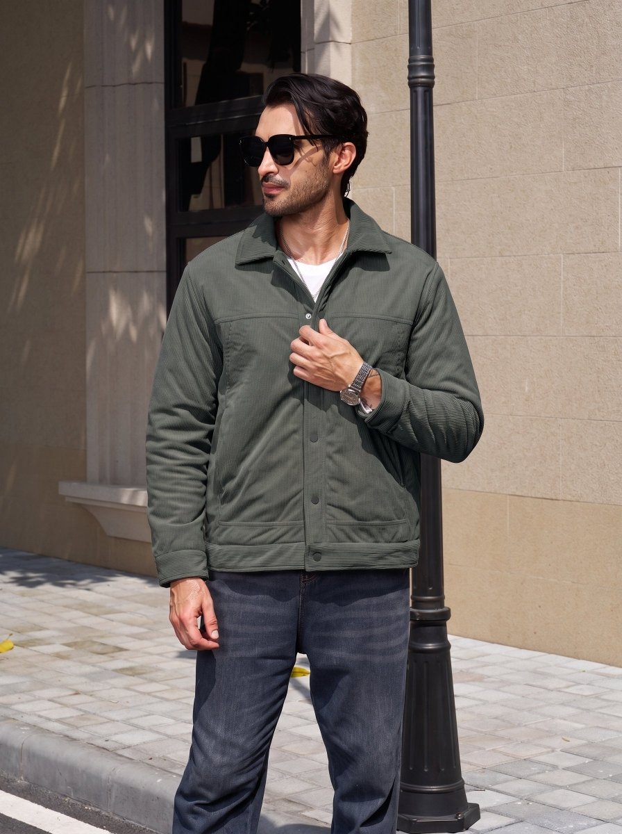 TACVASEN Dark Grey Men's Corduroy Warm Winter Jacket With Multi Pockets