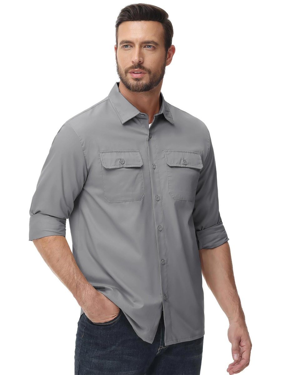 TACVASEN Light Grey Men's Cotton Casual Stylish Shirts