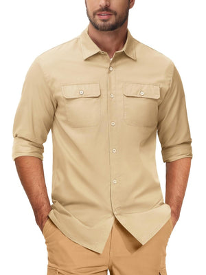 TACVASEN Khaki Men's Cotton Casual Stylish Shirts