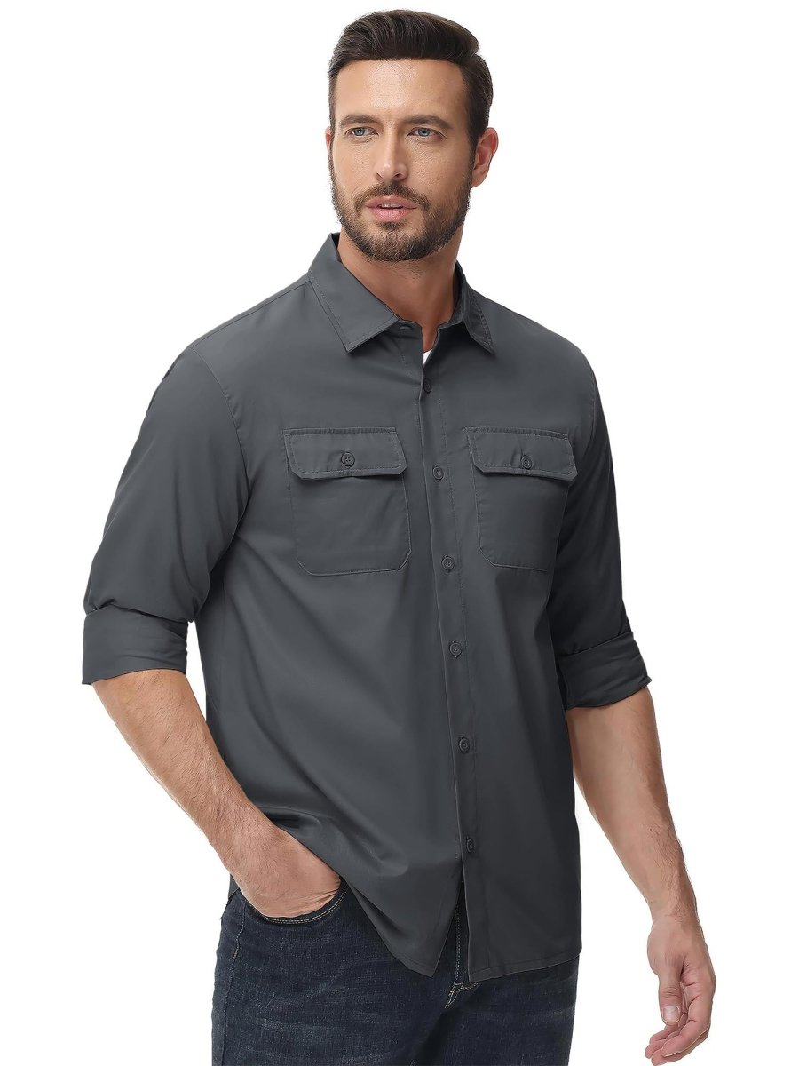 TACVASEN Dark Grey Men's Cotton Casual Stylish Shirts
