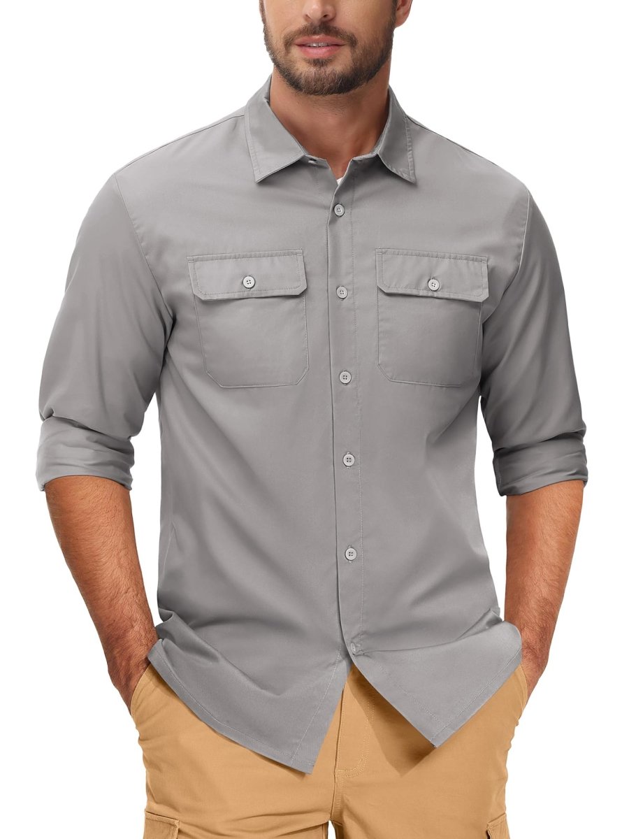 TACVASEN Light Grey Men's Cotton Casual Stylish Shirts