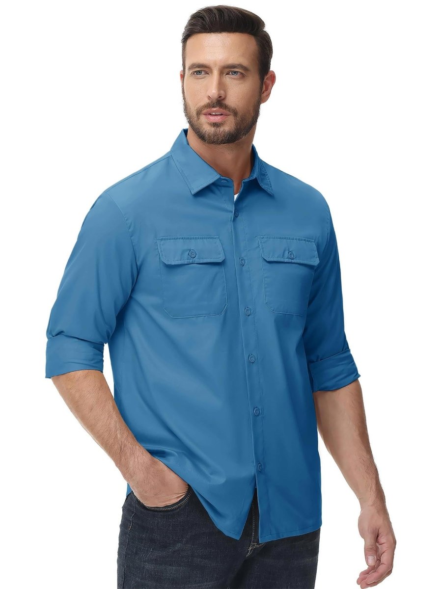 TACVASEN Blue Grey Men's Cotton Casual Stylish Shirts