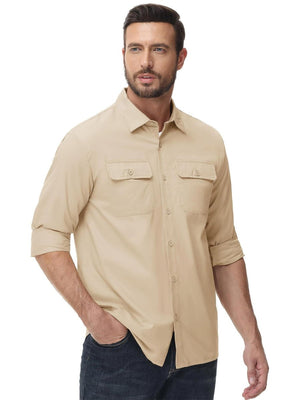 TACVASEN Khaki Men's Cotton Casual Stylish Shirts