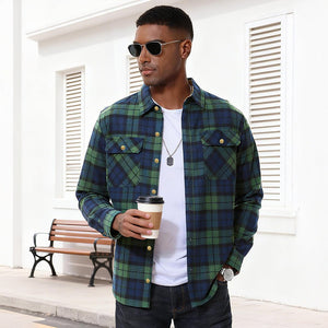 Men's Cotton Flannel Shirt Long Sleeve Casual Plaid - google_men_lightweight_jacket