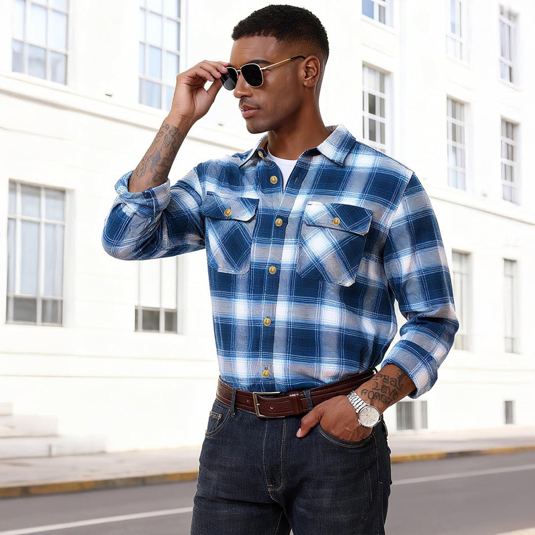 Men's Cotton Flannel Shirt Long Sleeve Casual Plaid - google_men_lightweight_jacket