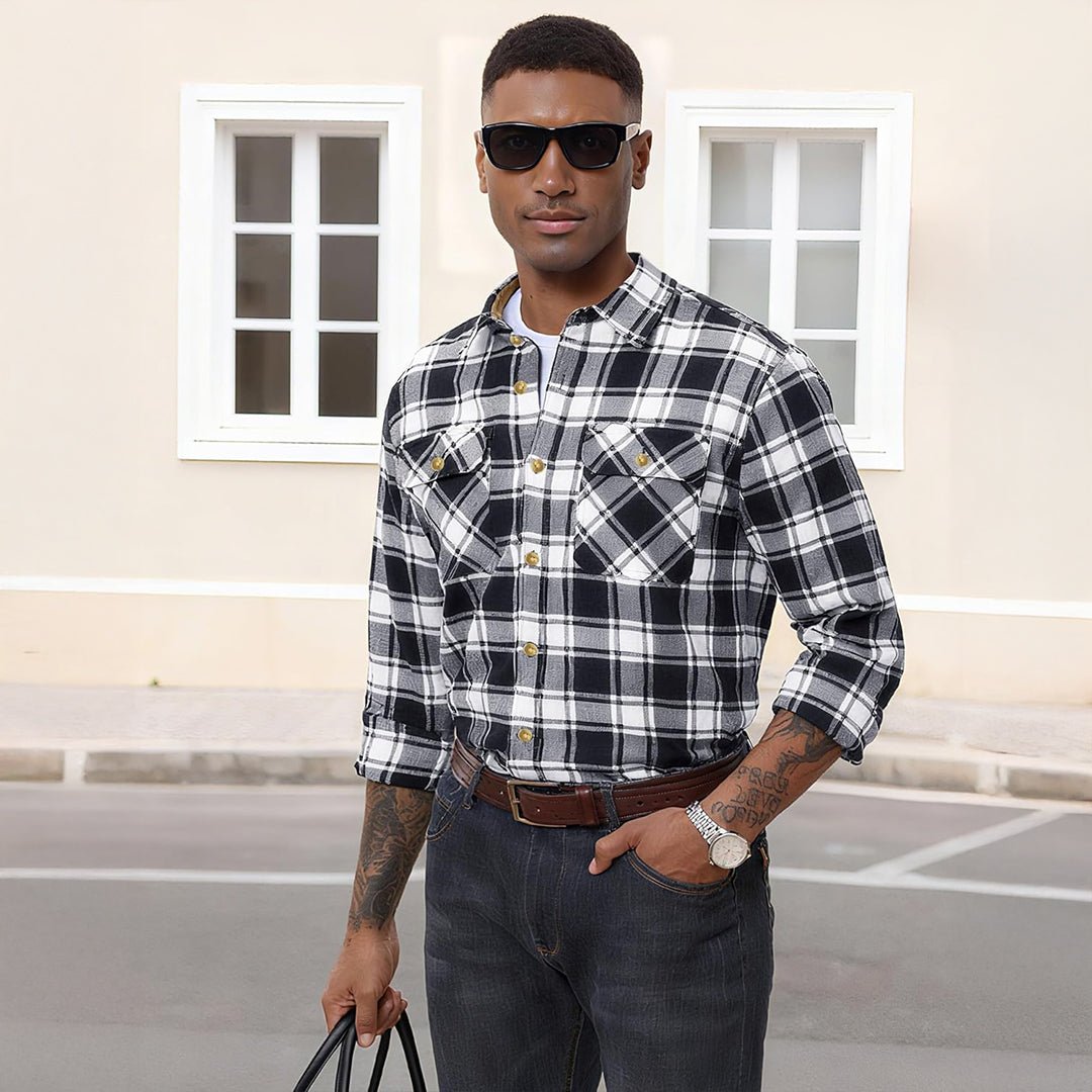 Men's Cotton Flannel Shirt Long Sleeve Casual Plaid - google_men_lightweight_jacket