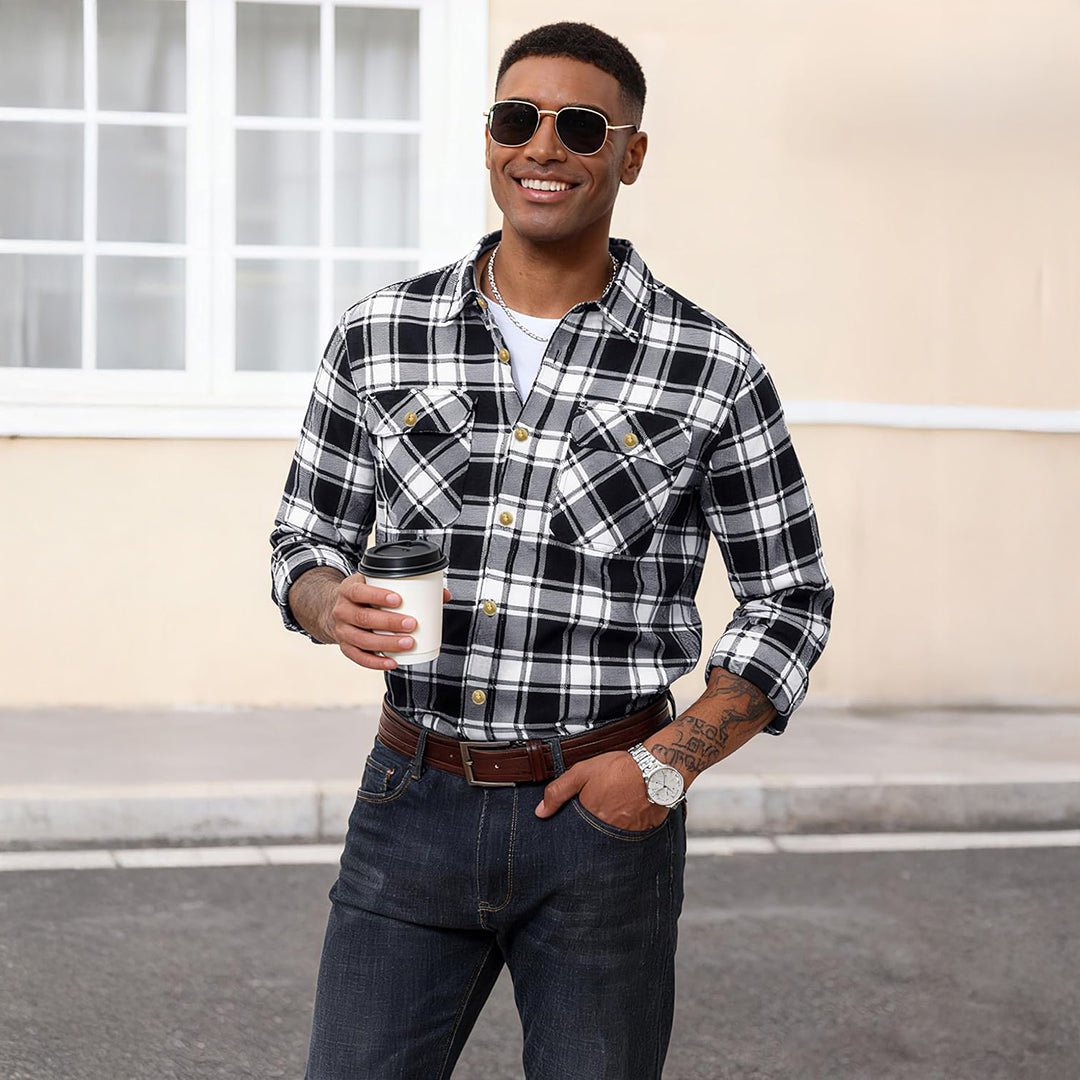 Men's Cotton Flannel Shirt Long Sleeve Casual Plaid - google_men_lightweight_jacket