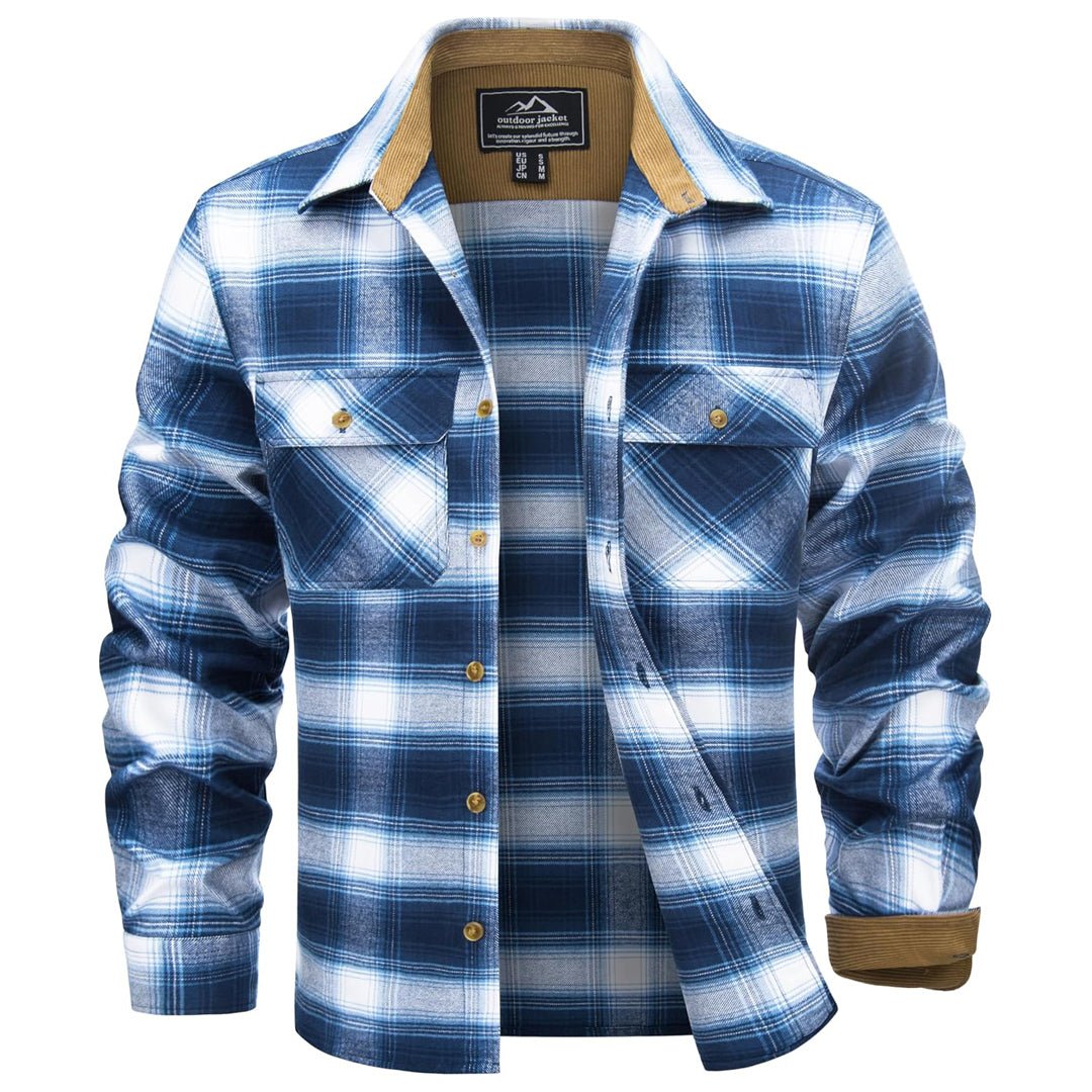 Men's Cotton Flannel Shirt Long Sleeve Casual Plaid - google_men_lightweight_jacket