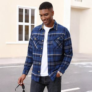 Men's Cotton Flannel Shirt Long Sleeve Casual Plaid - google_men_lightweight_jacket