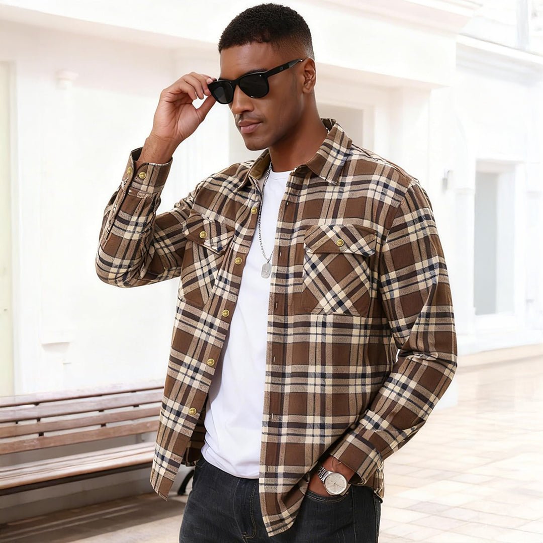 Men's Cotton Flannel Shirt Long Sleeve Casual Plaid - google_men_lightweight_jacket