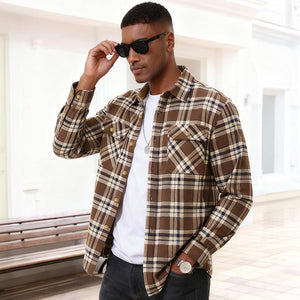 Men's Cotton Flannel Shirt Long Sleeve Casual Plaid - google_men_lightweight_jacket