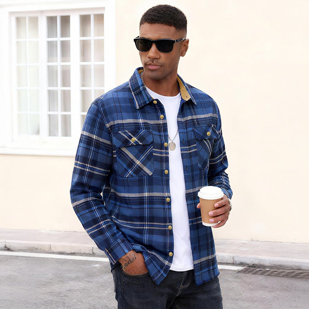 Men's Cotton Flannel Shirt Long Sleeve Casual Plaid - google_men_lightweight_jacket