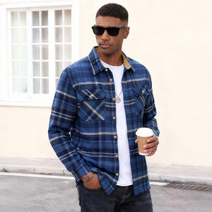 Men's Cotton Flannel Shirt Long Sleeve Casual Plaid - google_men_lightweight_jacket