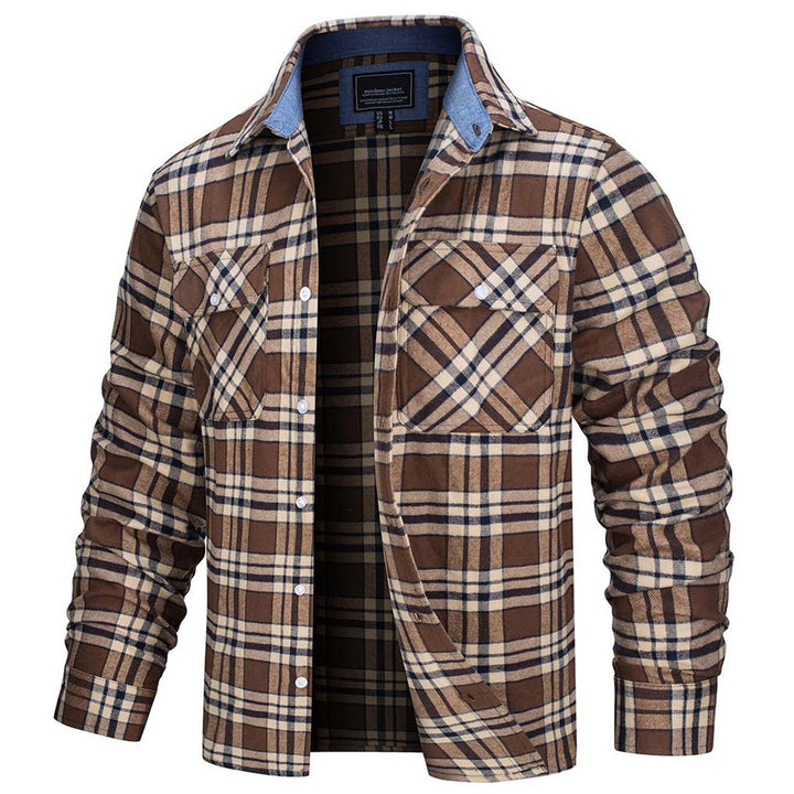 Men's Cotton Flannel Shirt Plaid Button Down Lightweight Jacket - L21M445